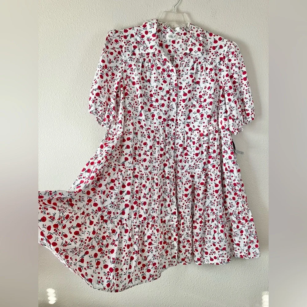 ELIZA J Boho Babydoll Dress 16W Poppy Floral Puff Sleeve Tiered Summer Vacation - Picture 2 of 13